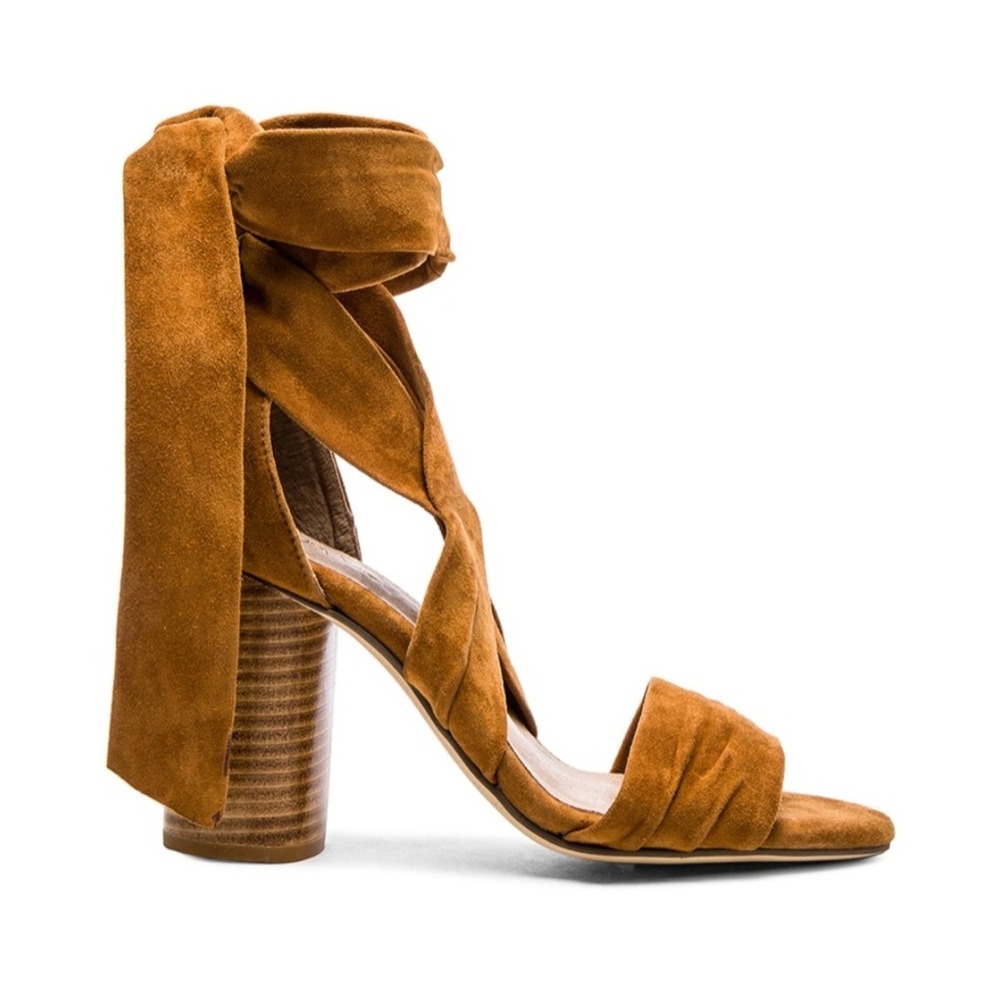 REVOLVE x RAYE Mia Cognac Suede Ankle Wrap Sandal Sz 10